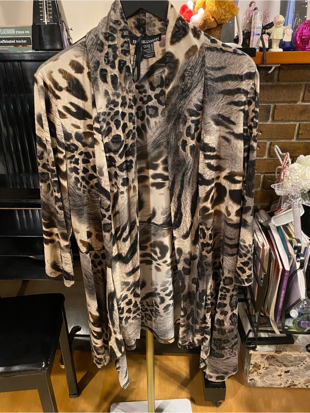 Frank Lyman Design Beige and Black Mixed Animal Print Cardigan